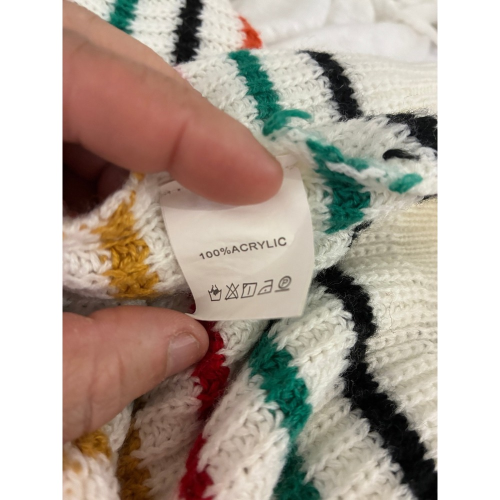 Unbranded Retro Striped V-Neck Sweater Vest White Multi-Color Acrylic XL Mens - Picture 4 of 5